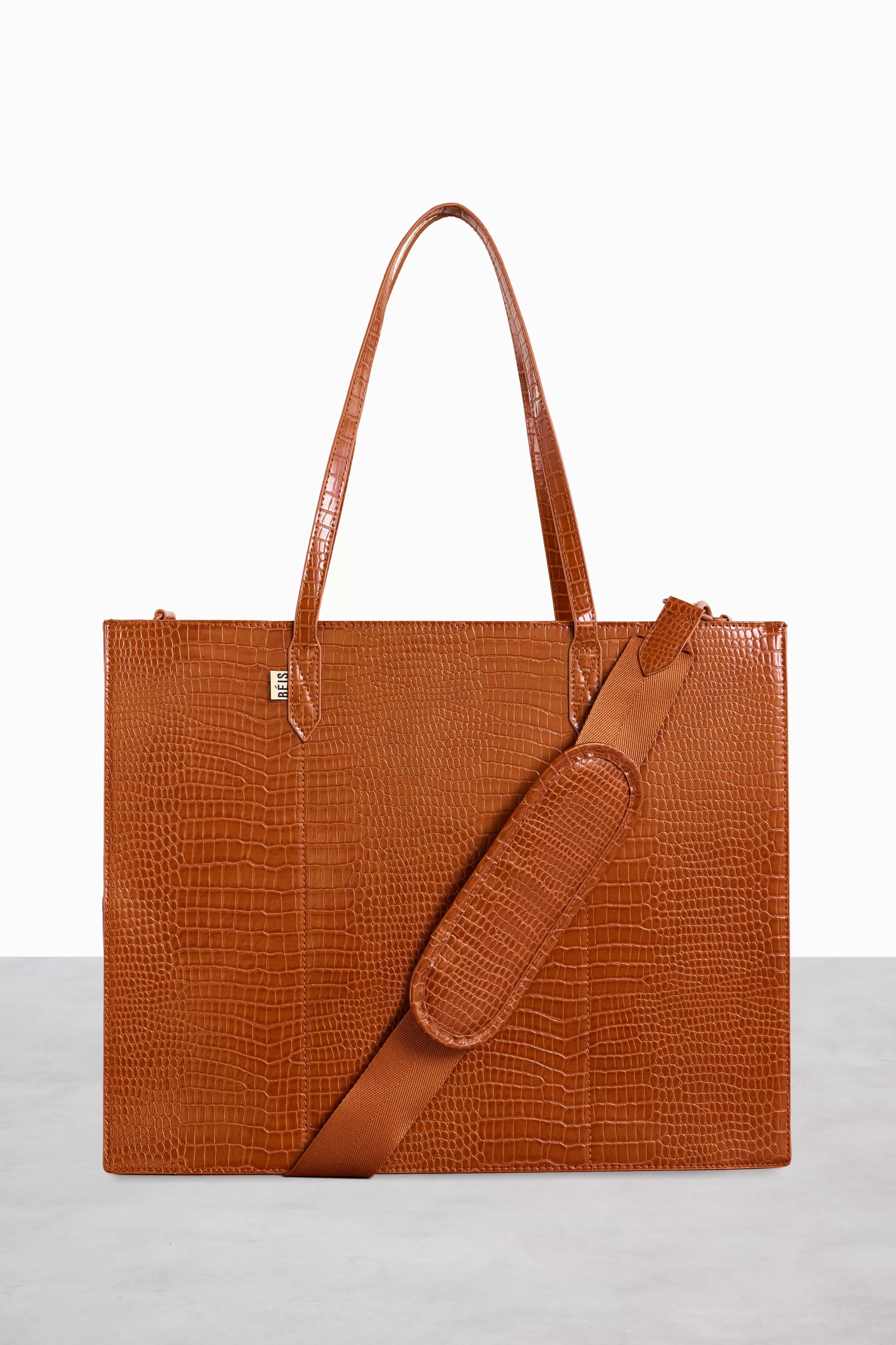 Best Sale The Large Work Tote In Cognac Croc Travel Totes