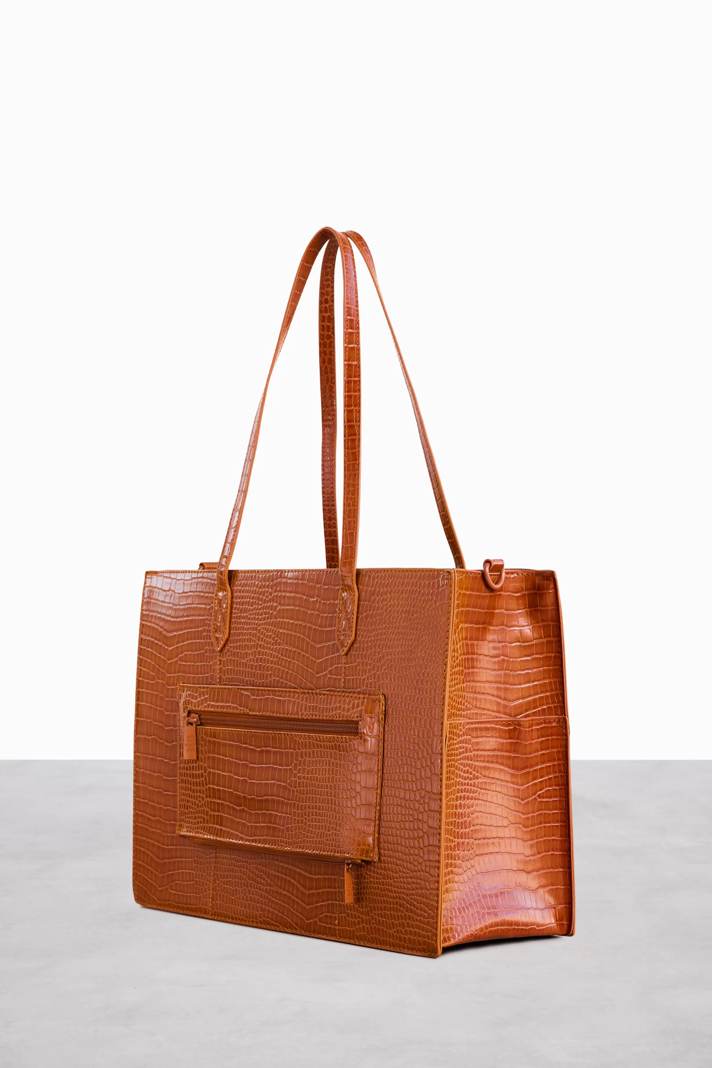 Cheap The Work Tote In Cognac Croc Travel Totes