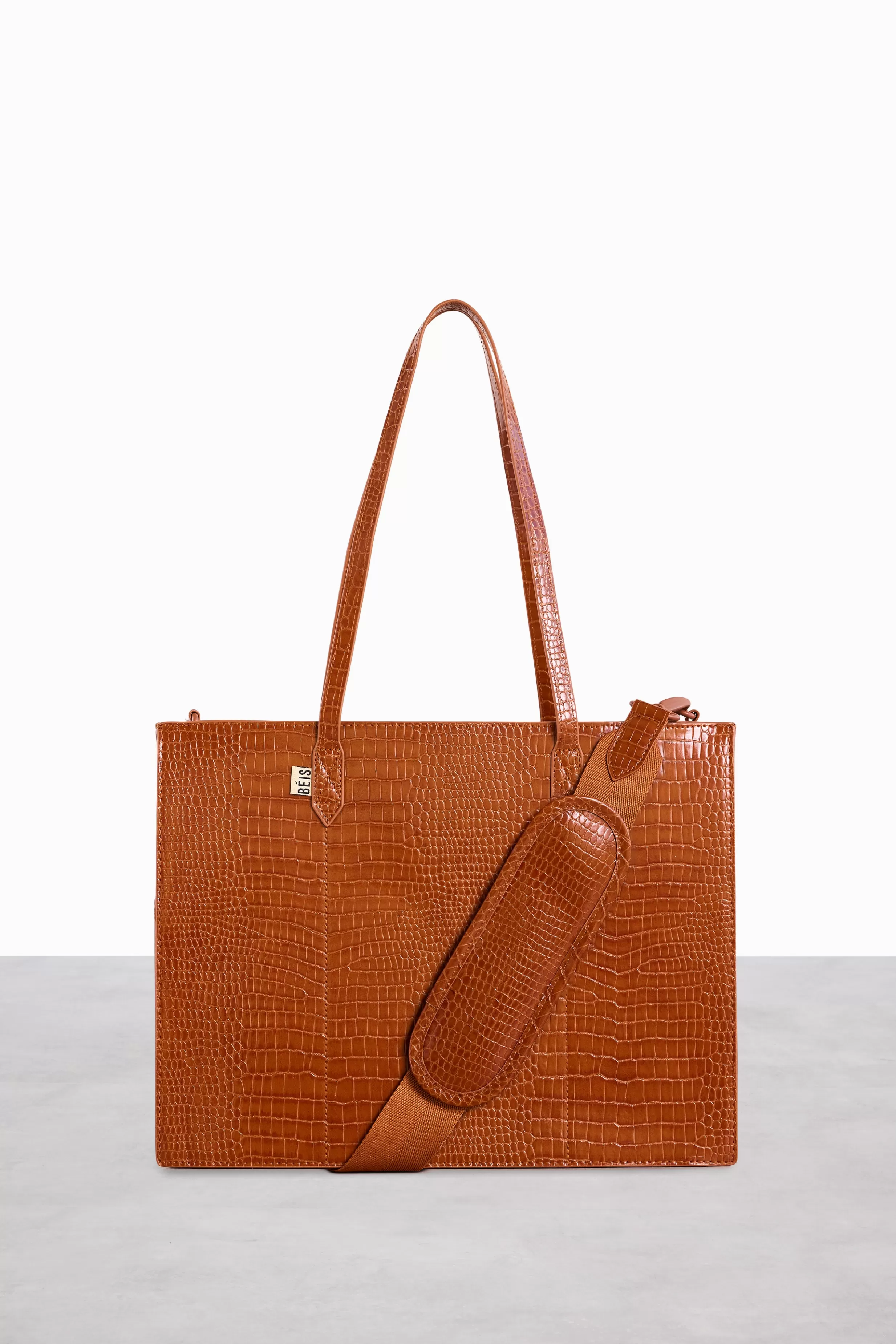 Cheap The Work Tote In Cognac Croc Travel Totes